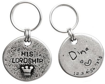 Artistic Hundemarke, handgefertigt, gehämmert, mit einzigartigem, handgefertigtem Design und robustem Edelstahl, personalisierte tiefe Gravur mit Ihrem eigenen Text (HISLORDSHIP)