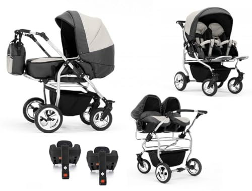 Zwillingskinderwagen 5 in 1 Duo inkl. Autositze und Iso Bases - 14 Teile - in 20 Farben