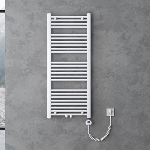 doporro Radiateur de Salle de Bain Sèche-Serviette 120x60cm Radiateur Tubulaire Vertical Chauffage Électrique Blanc avec Résistance pour Radiateur 600W