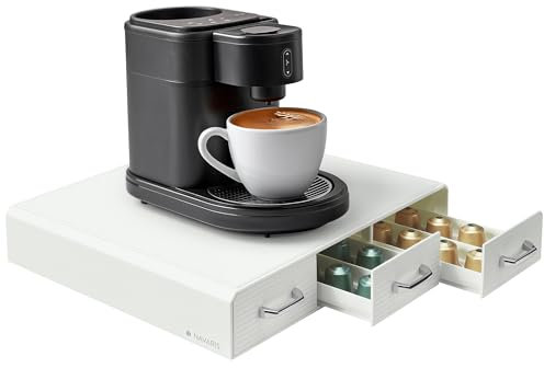 Navaris Porta Cialde Caffe - Porta Capsule con 3 Cassetti Compatibile con Capsule Standard - Cassetto Porta Cialde Moderno ed Elegante - Portacialde da caffè o tè - Bianco