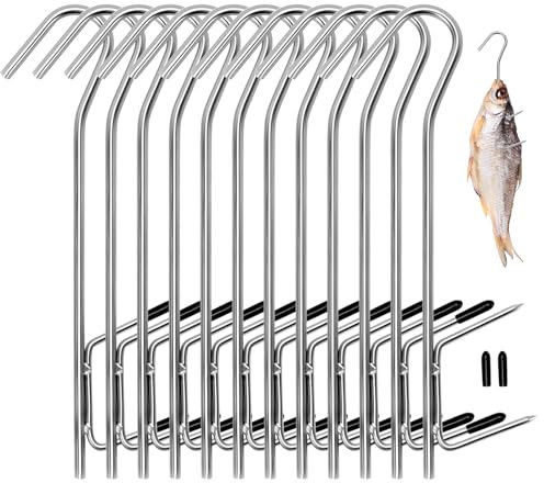 Crochets de Fumage, 12Pcs Crochet Fumoir Inox, Crochet à Viande Inox Fumoir, Crochet de Boucher, Crochet Viande Fumoir, pour Suspendre du Poisson Fumé, de La Viande, des Saucisses