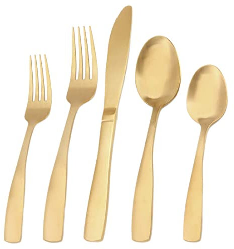 SHITOOMFE Set di argenteria in Oro Opaco, Set di Posate in Acciaio Inossidabile, Set di Utensili da Cucina, Set di Posate da Tavolo per casa e Ristorante, Cucchiaio da 5 Pezzi Safe lavastoviglie