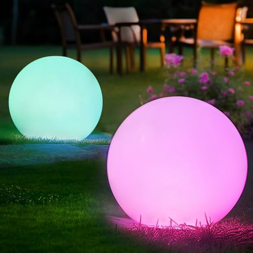 2PCS RGB Lampada Sfera Giardino, Luminosa Da Giardino 30 CM Sfera, Luci Solari Esterno IP66 Impermeabili, 1200mAh Lampada Solari Dimmerabili Luci Decorazione per Stanza, Esterni, Piscina, Balcone