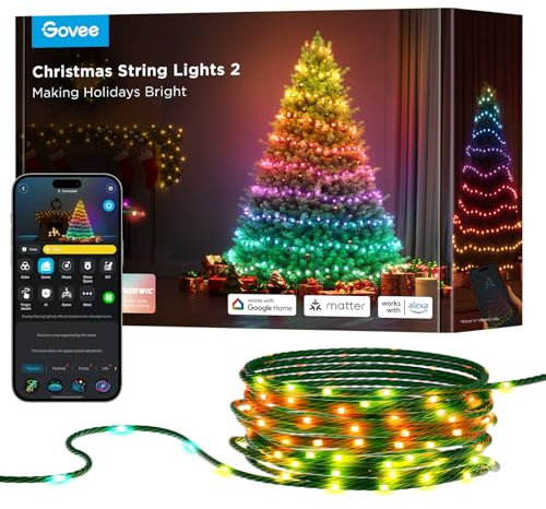 Govee RGBWIC Christmas Lights, 300 LEDs Weilnachtsbeleuchtung Außen, 30M Smarte Lichterkette Innen für Weihnachtsdeko, APP-Steuerung, 130+ Szenen-Modi, IP65, Kompatibel mit Alexa, Grünes Kabel