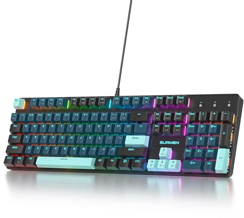 surmen Full Size Creamy Keyboard with Number Pad, 104 Keys RGB Wired Mechanical Gaming Keyboard Backlit with PBT Keycaps Linear Red Switch for Laptop Desktop PC Gamers（104 Monster）