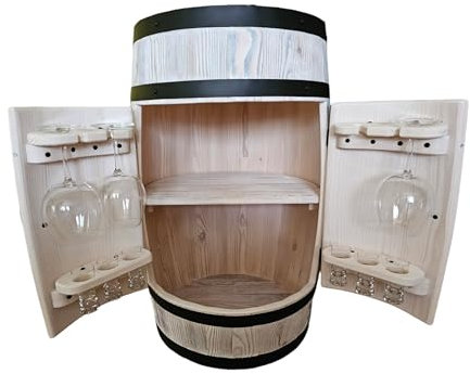 Bonanza Wood Holzfass Hausbar mit Griffen - Handgefertigtes Fassbar mit Holz Regal - Fass Barschrank im Retro Stil - Weinregal Holz 80x55cm