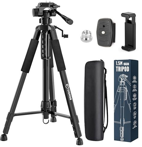 CIGMAN Treppiede 1,5 m Treppiede in alluminio per livella laser, con livella a bolla, con filettatura maschio da 5/8 -11 e adattatore per vite da 1/4 -20, Borsa per il trasporto inclusa - CTP01