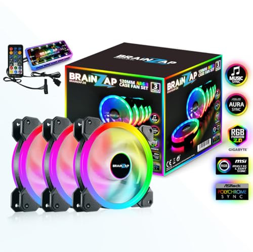 1-10x SET BRAINZAP 120mm LED A-RGB/RGB Silent Case Fan Set inkl. Controller Gehäuse Lüfter MSI Aura Asus Gigabyte Coolmoon (3x Lüfter + Controller)