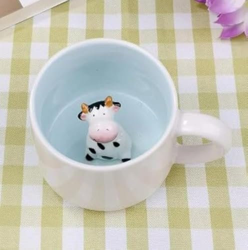 RANJIMA Kuh Tasse 3d Tier Tasse, 400ml Keramik Teetasse mit Kuh Innen, Lustige Kuhtasse Süße Kuh Mug Tee Kaffee Becher, Cute Cow Weihnachten Geburtstag Geschenke für Kinder Mädchen frau Grandma Tante