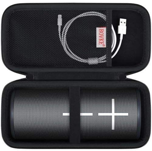 BOVKE Hard Carrying Case for Ultimate Ears MEGABOOM 4/3 Portable Waterproof Bluetooth Speaker, UE MEGABOOM 4 Travel Holder with Mesh Pocket for Charging Cables, Black