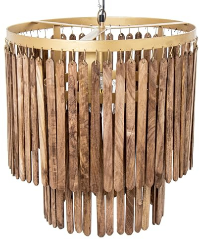 DRW Deckenleuchte aus Eisen und Holz, mit goldenen und braunen Lamellen, 45 x 45 x 43 cm