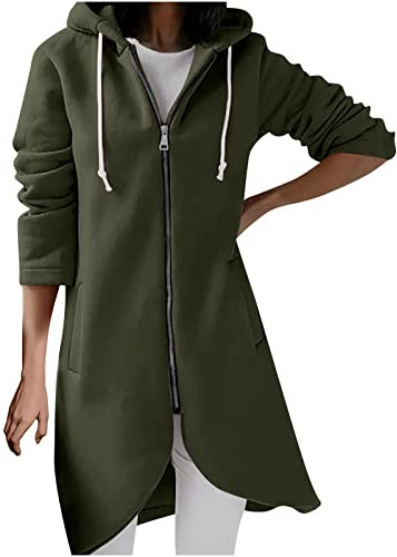 KUIH Womens Long Hoodies Sweatshirts Zip Up Plain Hoodie Long Sleeves Ladies Fleece Lined Longline Hoodie Jacket Casual Loose Hooded Duster Coat Zipper Plus Size Pullover Jacket with Pockets