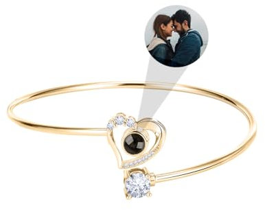 Aina Lighting Personalisiertes Armband Mit Bild im Stein - Foto Projektion Armreif - Individuelles Erinnerungsfoto Geschenk für Frauen