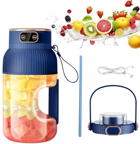 Mesen Tragbarer Mixer Smoothie Maker 10 Klingen, USB-C Wiederaufladbarer Persönlicher Mixer, 1200 ML Entsafter Becher für Saft-Shakes und Smoothies, für Reise, Büro & Sport (Blau)