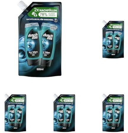 Duschdas 3-in-1 Duschgel & Shampoo For Men Nachfüllbeutel Duschbad mit Fresh-Energy-Duftformel sorgt für einen erfrischenden Start in den Tag 500 ml 1 Stück (Packung mit 5)