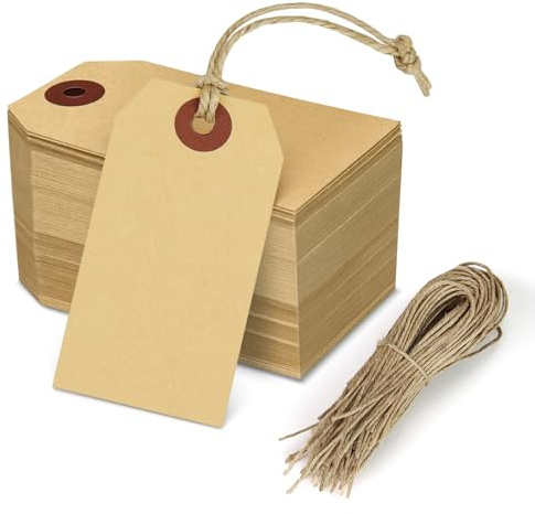 Braune Geschenkanhänger, Kraftpapier, mit Schnur, 7 x 3,5 cm, braunes Papier, Geschenkanhänger für Weihnachten, Neujahr, 100 Stück