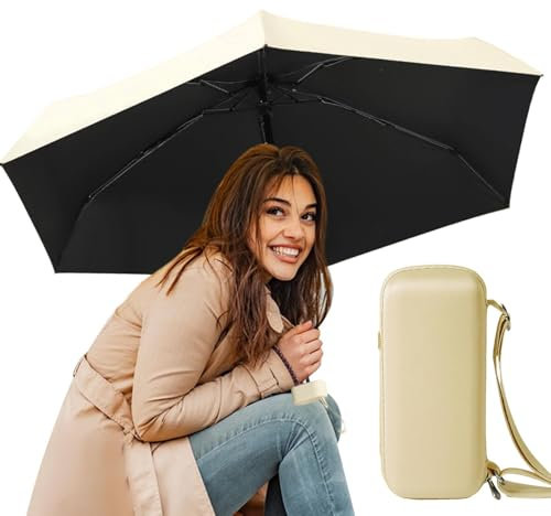FVPKYUR Parasol compact pour extérieur, parasol de voyage avec SPF 50+, parasol solaire et pluie imperméable, 99 cm de diamètre ouvert, parasol portable, yellow5m, Siehe Beschreibung