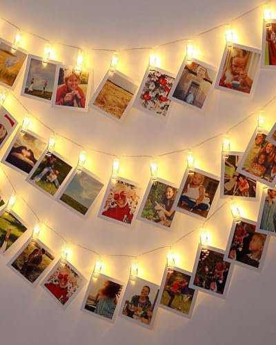 BELLALICHT LED Foto Lichterkette Klammern, 6M 40LED Foto Batteriebetriebene Fotoclips, mit Batteriekasten für Wohnzimmer, Weihnachten, Hochzeiten, Party Dekoration Bilder Aufhängen warmesgelb