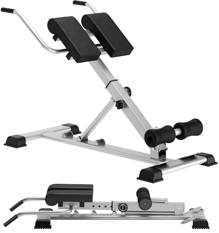 DlandHome Hantelbank, faltbar, römischer Stuhl, ergonomisch, verstellbar, 6 in 1, Trainingsgerät für Rücken & Bauch, Pressegerät für Zuhause, silberfarben