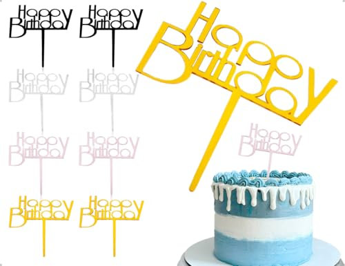ZoeTekway Happy Birthday Tortendeko, Cake Topper Geburtstag, Acryl Tortendeko Geburtstag, Cupcake Topper (8, 4 Farben Satz 4)