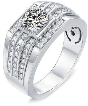Skcess 14 Karat Weißgold Trauringe Weiß Moissanit Runden, Verlobungsring Damen Luxuriöses Reihendesign, 1 Karat Runder Moissanit Ringe Frauen Größe 66 (21.0)