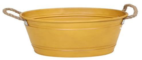 Pflanztopf Beat oval aus Metall mit Kordelgriffen | Dekorativer Blumentopf, Übertopf, Pflanzwanne | robust & vielseitig in 4 modernen Farben und verschiedenen Größen (Gelb, XL 64x42x25cm)