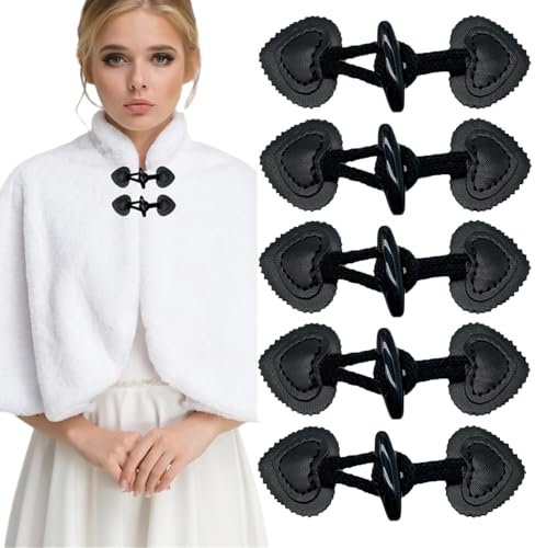 5 Paare Leder Knebelverschlüsse Knöpfe, Schwarz Knöpfe für Jacke, Verschlüsse für Jacken, Kleine Geknöpfte Mäntel Aus Kunstleder, Hornknöpfe, für DIY Handwerk Kleidung Nähen Dekoration Basteln Zubehör