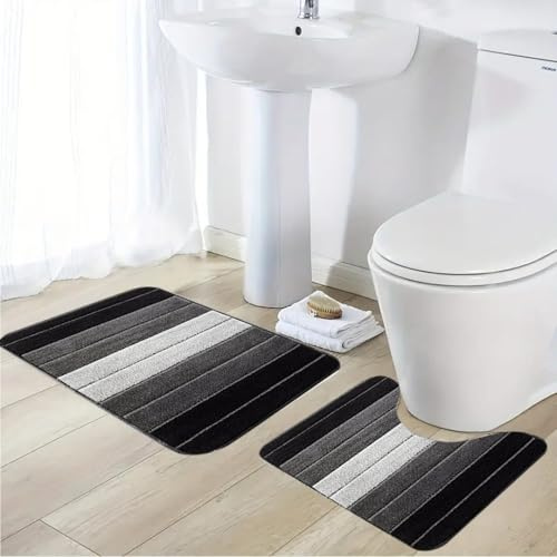 ZIYA HOMES Grey Bath Mat 50x80cm - Non-Slip, Absorbent, Washable, Durable & Stylish Bathroom Mat