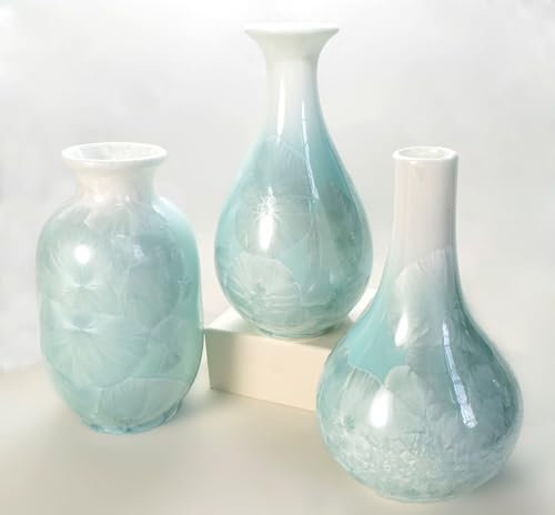 Artisoul® Keramik Vasen Deko, 3er Klein Vasen Set Blumenvasen, Decor Vases für Tischdekoration Regal Deko Kleiner Blumenstrauß Grüne Pflanze, minimalistisches Deko Moderne Wohndekoration(Blau Grün)