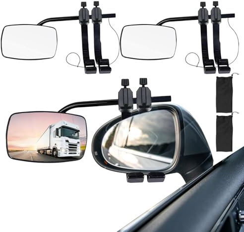1 Pair Towing Mirrors, Convex Caravantowing Mirrors,Caravan Mirror for Cars Trailer Trucks, Universal Wing Mirror Extensions with Clamps & Rubber Straps Safe for Motorhome Touring