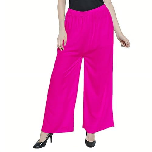 L S U Pantaloni da donna a palazzo, svasati, elasticizzati, a gamba larga, casual, morbidi, comodi, alla moda, Fucsia, 3XL