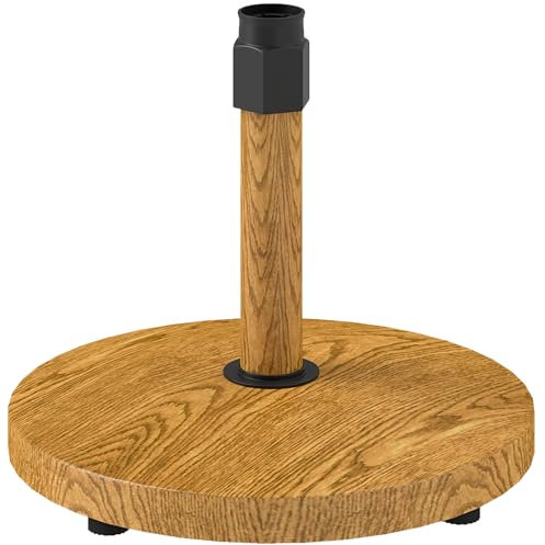 Outsunny 24.5 kg Base de Parasol avec 4 Pieds réglables, Base de Parasol en Ciment et métal, pour mâts de Parasol Ø36/38/48 mm, Ø48x44 cm, Couleur Bois