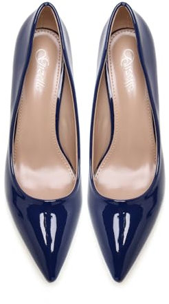 Gizelle Womens Office Work Shoes Ladies Low Heels Pointed Toe Party Wedding Court Shoes for Women UK, Navy Patent-8