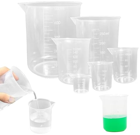 6 Stück Messbecher Set,Messbecher Kunststoff 25ml 50ml 100ml 150ml 250ml 500ml,Präzisions Messbecher Mit Maßstab Mark Für Basteln,Gießformen,Schmuck Machen,Labor,Küche,Waschmittel,Chemikalien