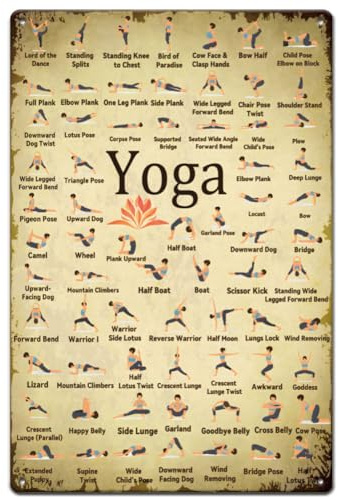 SUPERDANT Yoga Blechschilder Yoga 100 Posen Blechschild Bunte Sport Metallschild Lustiges Poster Fitnessstudio Retro Schilder Für Mädchenzimmer Trainingsraum Bar Kneipe Retro Dekor