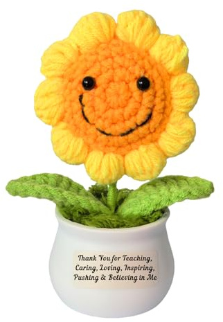 QMVMV Teacher Appreciation Gifts - Handmade Positive Sunflower Crochet Pot Presents, Birthday Christmas End of the Year Teacher Gifts from Students