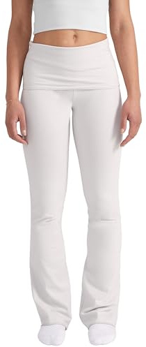 Style & Republic Damen Flared Leggings aus weicher Baumwolle – Umklappbare Yogahose mit Klappbund, Bootcut-Style, lässig & bequem mit weitem Bein, Schlaghose, Hellgrau, S