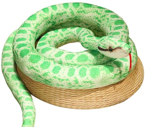 JACKANNA Schlange Kuscheltier 110cm– Extra Große Kuschelschlange für Erwachsene & Kinder, Weich & Flauschig, Gummischlange Schlange Plüschtier Grusel-Party Streich (Smaragdgrüner Python)