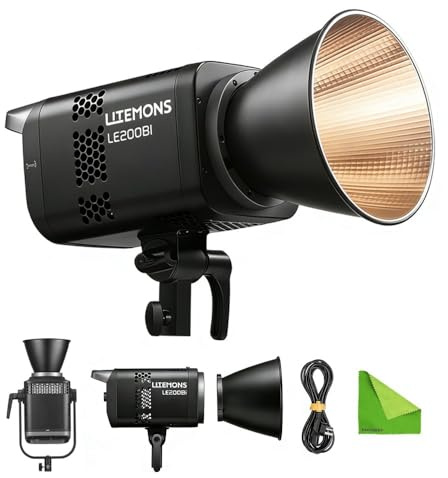 Godox LE200Bi 220W Bi-Color LED-Videolampe, 2800K-6500K CCT, CRI/TLCI 98+ | Helligkeit 57700Lux@1M, 11 FX-Effekte, APP / Bluetooth / DMX / NFC, Bowens-Mount, Studio-Licht für Vlogging, Youtube, Video