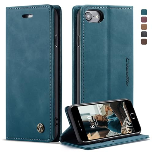Ottcooed Coque pour iPhone SE 2022/2020, pour iPhone 8 / iPhone 7, Etui Protection Housse Premium en Cuir PU, Emplacements Cartes Magnétique Pochette de Portefeuille Flip Case pour iPhone 8- Turquoise