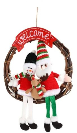 Flaroey Christmas RattanWreath Artificial Christmas Wreaths Decorations Front Door Wall Hangable Wreaths Santa Claus Wreaths