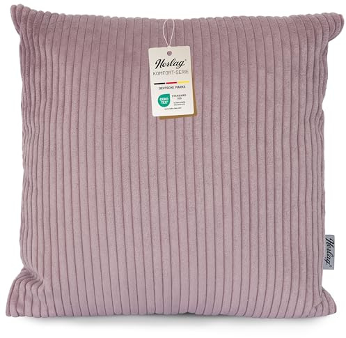 Herlag dekorativer Kissenbezug Ella 40x40cm – Dekokissen Cord, Kissenhülle Kordsamt waschbar bis 40°C, Flauschiger Bezug, Oeko Tex 100 Zertifiziert, Flieder