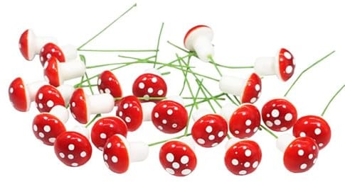 Fesnova Rot Pilze Deko, 50 Stück Mini Fliegenpilzes, Fliegenpilz Accessoires, Deko Fliegenpilze am Drath, für DIY Potting Deko, Herbstdeko, Micro Landschaft, Miniaturlandschaften und Potting Pflanzen