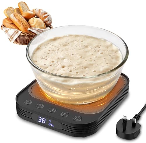 Sourdough Starter Warmer Mat - 24H Timer - Precise 1°C Thermostat Control (21-38°C) - Smart Memory Warming On/Off - Fits Jars Up to 40oz - Perfect for Home Baking