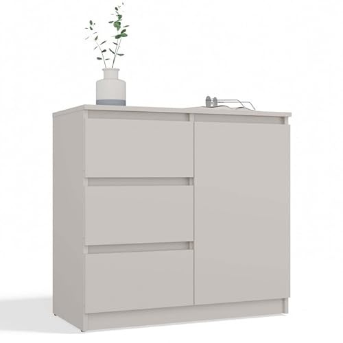 CDF Commode 1 Porte et 3 Tiroirs Meuble de Rangement Polyvalent Salon Chambre Entrée 80 x 40 x 75 cm - Cachemire