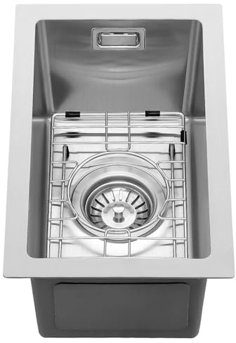 KEOKBON 304 Stainless Steel Kitchen Sink 25x40 cm, Small Sink Single Bowl, P-Trap Drain Kit with overflow, with 2 Connections for Dishwasher/Washing Machine, Ideal for Small Kitchen, Outdoor Campervan