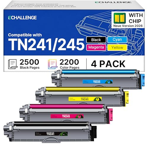 ECHALLENGE TN241 TN245 Toner für Brother 241 245 TN241/245 Kompatibel DCP-9022CDW MFC-9332CDW MFC-9142CDN HL-3142CW HL-3140CW HL-3152CDW HL-3172CDW DCP-9017CDW MFC-9130CW 2026er-Chip-Generation