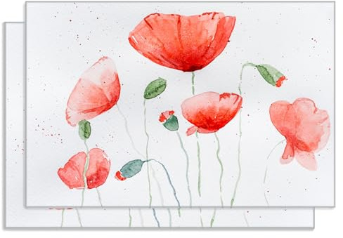 Wallario 2er Set Frühstücksbrettchen aus Glas, Glasunterlage, Glasbrettchen Mohnblumen in Aquarell, Größe 30 x 20 cm, Sicherheitsglas