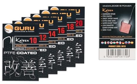 Guru Kaizen PTFE Coated Spade End Barbless Hooks Size 18