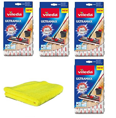 Vileda Ultramax Zusatzbezüge 4Stk Universal-Mikrofaserlappen I Wischbezug Ultramax für Holzböden Parkett Laminat PVC I Bezug für Bodenwischer Ultramat, Ultramax Professional I 5er-Set (Modell 4)